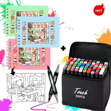 Kit 1 Livro Capa Dura + 60 Canetas Touch