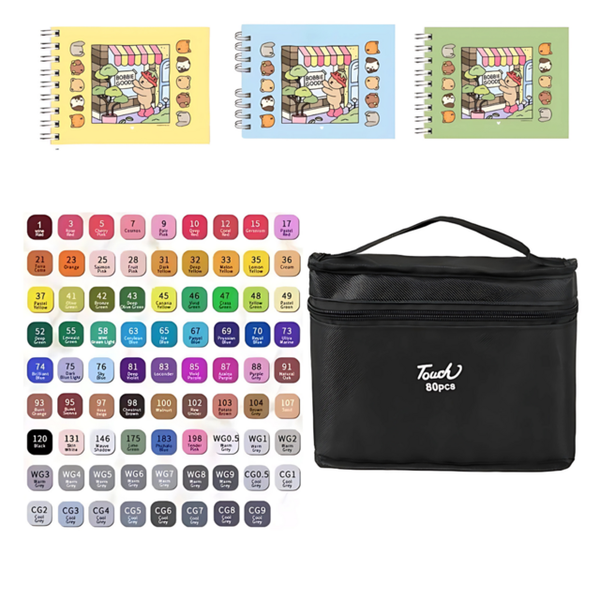 Kit 3 Livros Capa Dura + 80 Canetas Touch