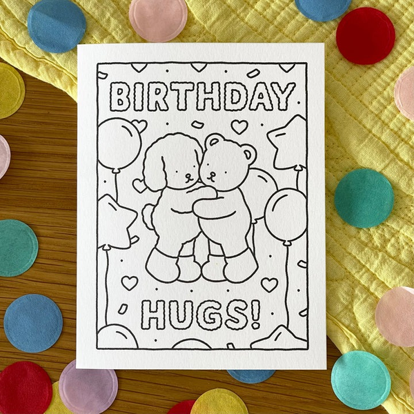 Abraços de Aniversário! Cartão para Colorir